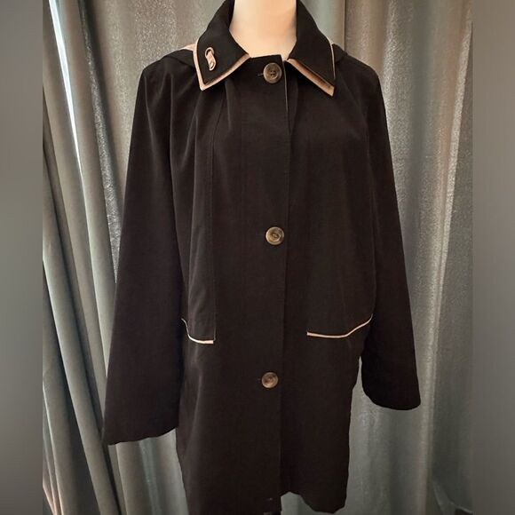 London fog trench rain coat removable hood zipper navy tan women’s size large - Picture 6 of 7